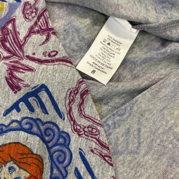 LuLaRoe Girls Mae Disney Princess Ariel Dress Size 8 Gray Short Sleeve - Picture 3 of 5